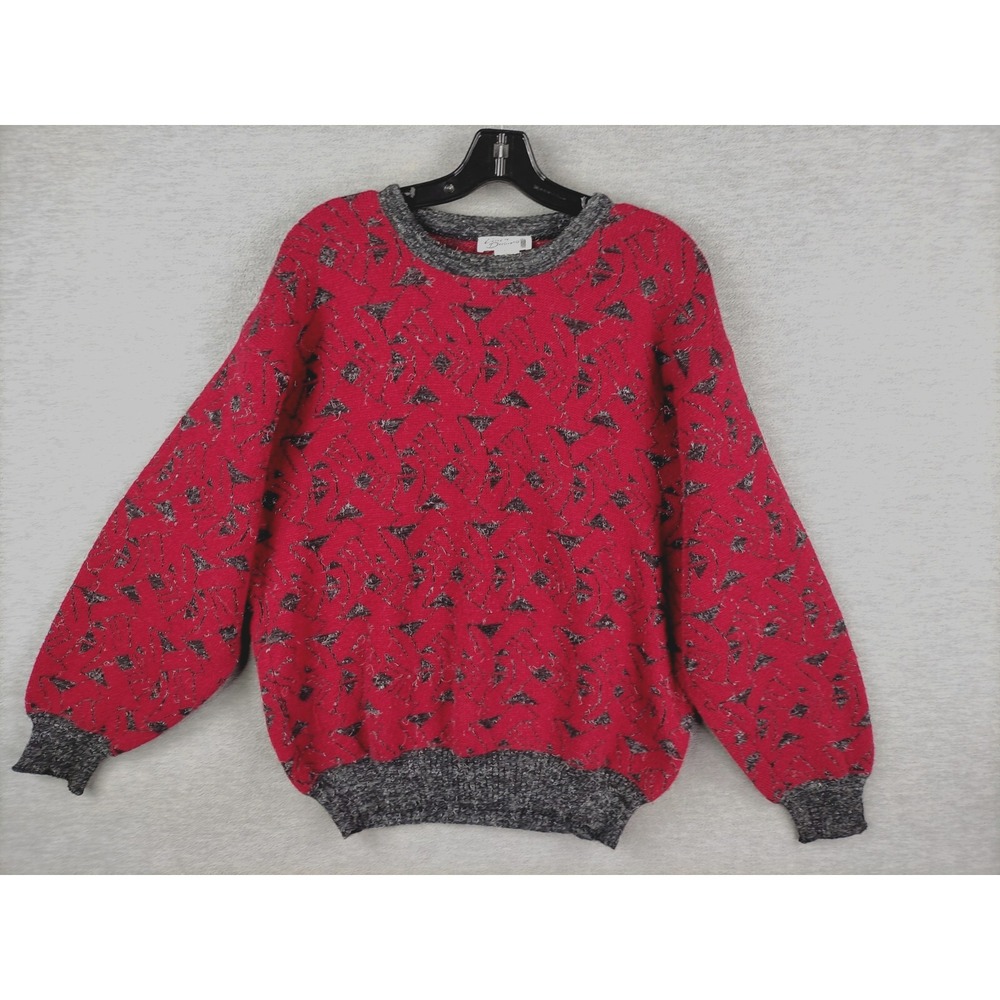 Duomo Womens Sweater XL Red Wool Blend Knit German Avant Garde Old Money VTG